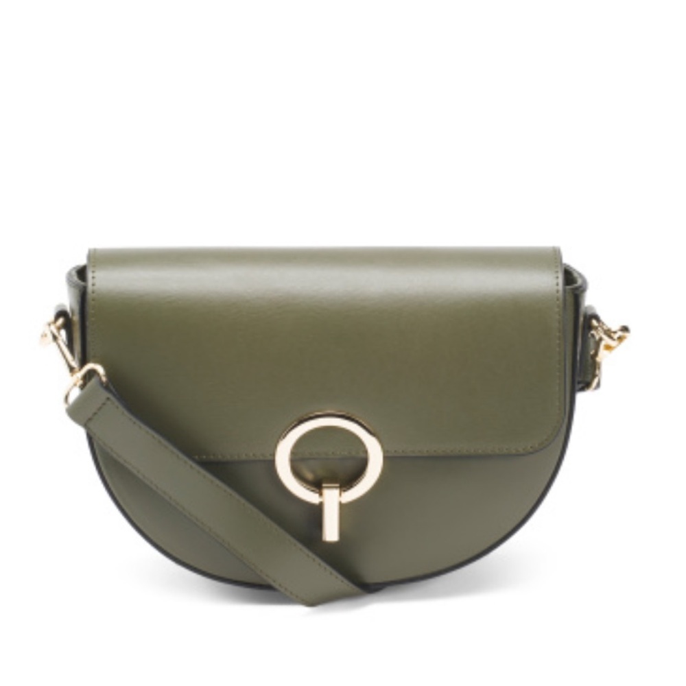 Saffiano Leather Round Clossure Back Zip Pocket crossbody Bag